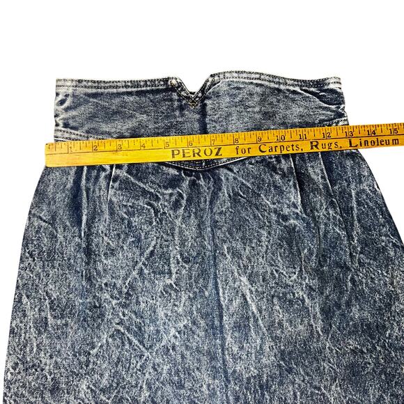 Vintage 80s High Rise  Acid Wash Denim Pencil slit Skirt Size 9 juniors pleated - Picture 7 of 7